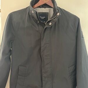 Men’s extra small or boys, extra large Abercrombie and Fitch black jacket.